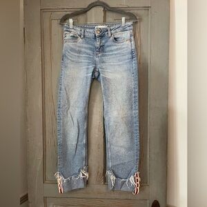Zara Basic Z1975 Denim Straight Leg Ankle Pearl Cuff Jean Size 04/ 10 RARE